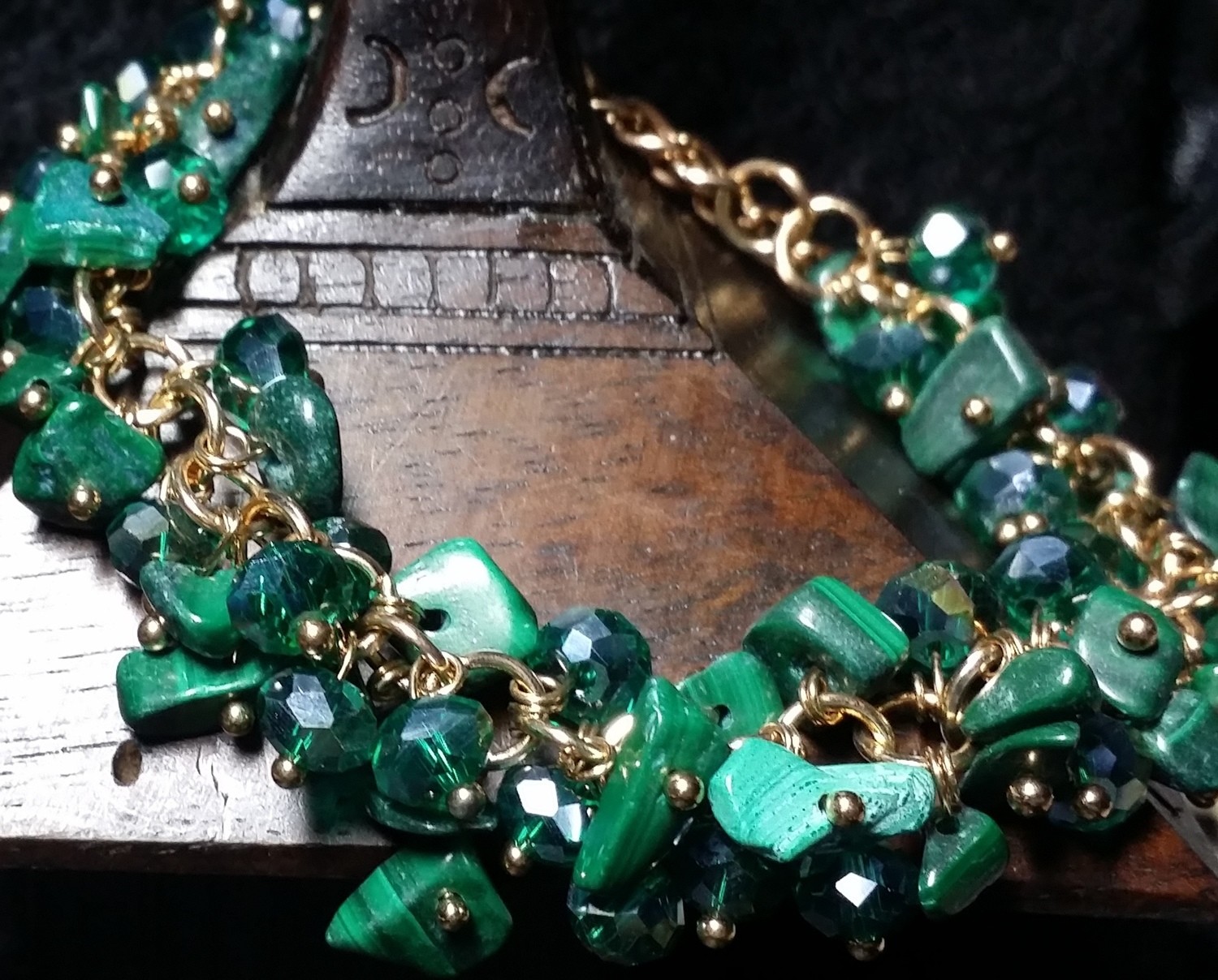 Free Shipping and Just Reduced! Malachite and Crystals Gold Bracelet