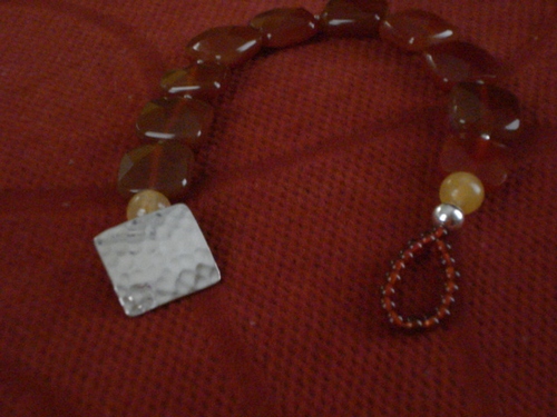 Just Reduced! Sterling Silver Bracelet with Carnelian and Yellow Jade Gemstones