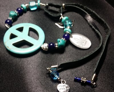 Free Shipping and Just Reduced! Peace and Love Turquoise and Leather Bracelet