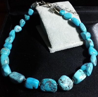 Just Reduced! Turquoise Chunks Sterling Silver Choker with Extender