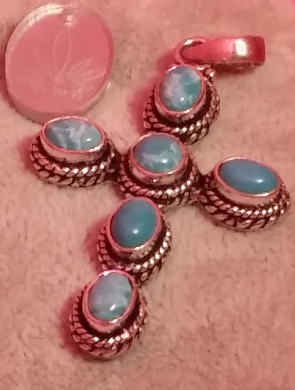 Free Shipping! Bali Silver Larimar Gemstone Cross Pendant
