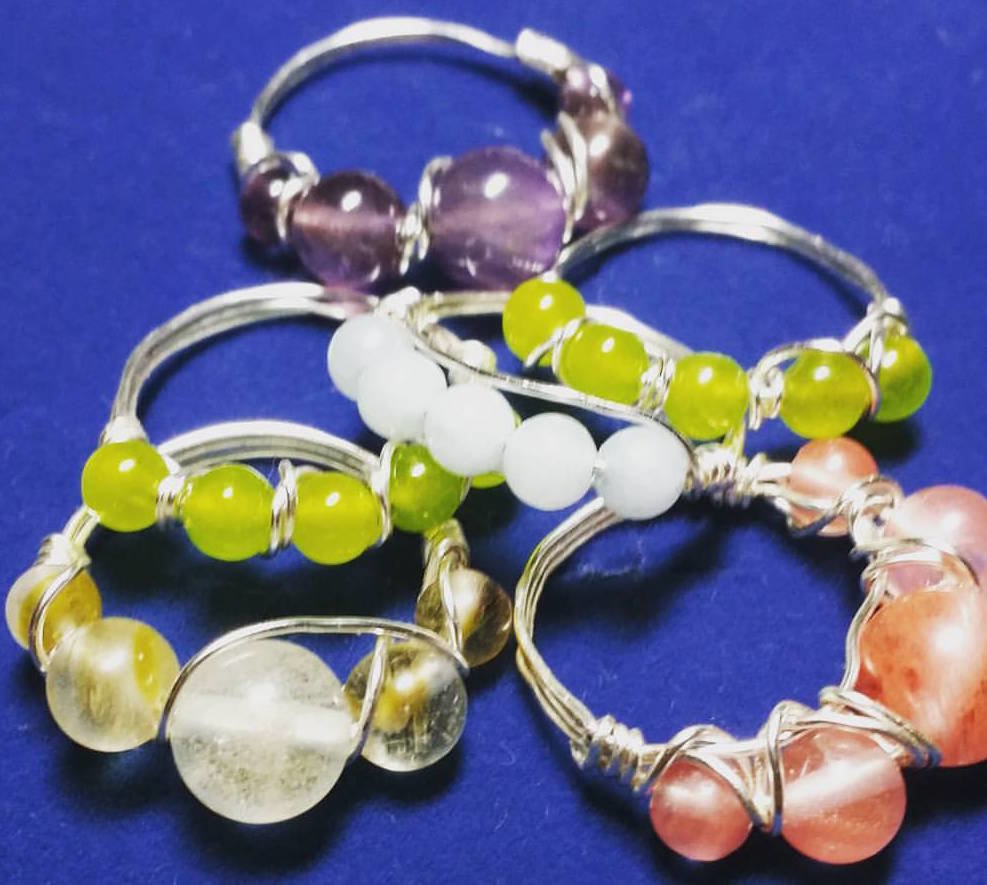 Free Shipping! ​Wire Wrapped Semi- Precious Beads Ring- Customizable​