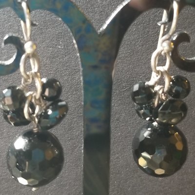 Free Shipping and Just Reduced! Sterling Silver and Onyx Cluster Drop Earrings