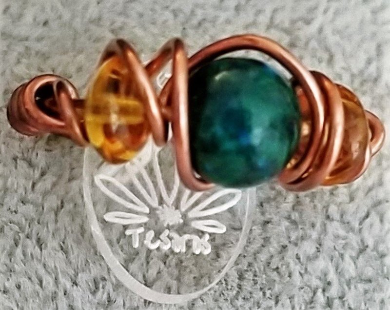 Just Reduced! Wire Wrapped Chrysocolla Gemstone Beads Ring