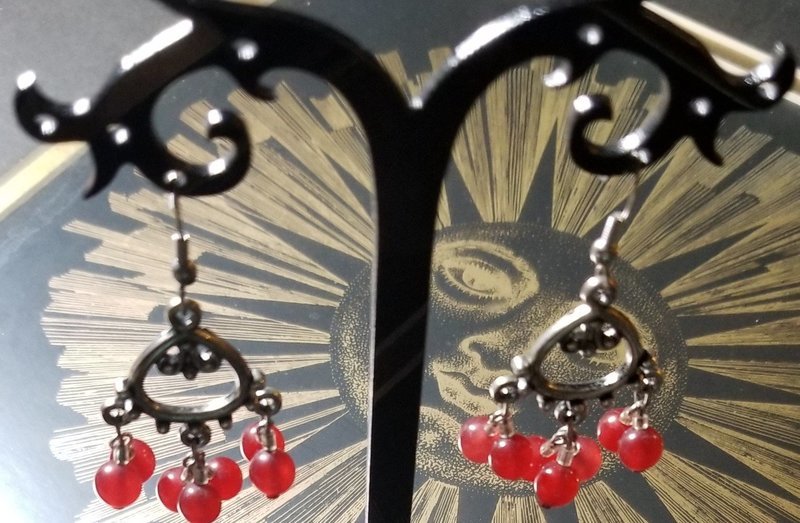 Just Reduced!Red Jade Silver Chandelier Earrings