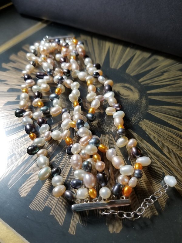 Multi Pearl Sterling Silver Bracelet with Extender