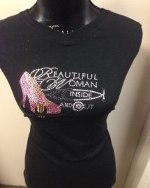 The &quot;Beautiful Woman Inside and Out” Black Rhinestone V-Neck T-Shirt