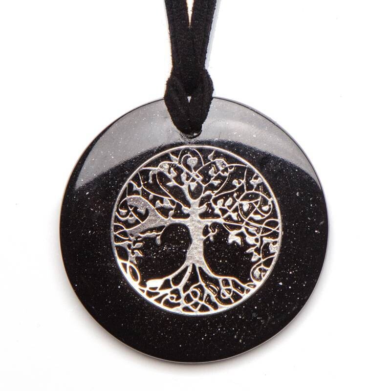 Round Tree of Life Silver &amp; Shungite Pendant (5cm)