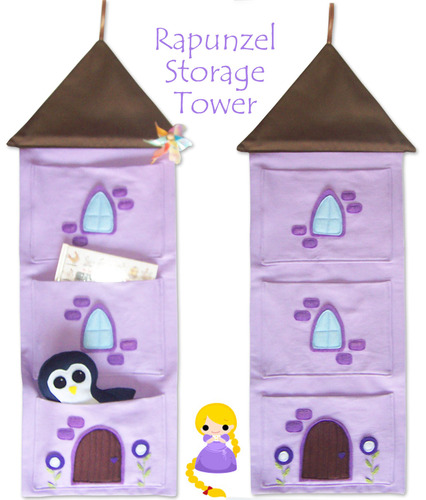 Rapunzel hanging organiser tower with 3 pockets, purple.