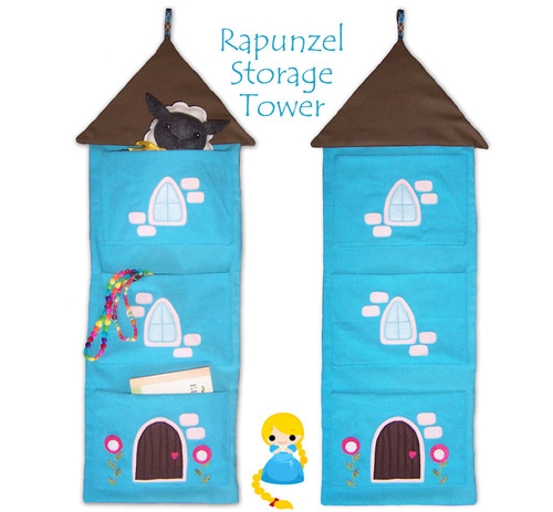 Rapunzel hanging organiser tower with 3 pockets, blue