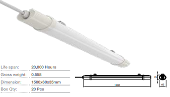 WATERPROOF  S-SERIES LED FITTING 48WATT 4000Lm DAY WHITE