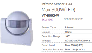 INFRARED MOTION SENSOR 300 WATT IP44