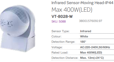 INFRARED MOTION SENSOR 400 WATT IP44