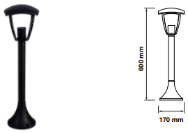ALUMINIUM GARDEN LIGHT E27 BLACK 60CM