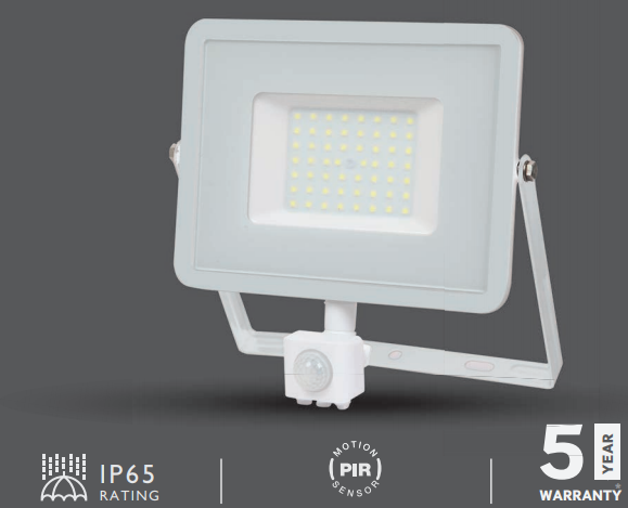 50 WATT SENSOR FLOODLIGHT IP65 WATERPROOF SAMSUNG CHIP, 6400K  5 YEAR WARRANTY
