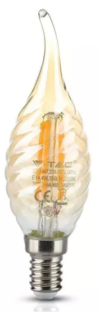 4W FLAME CANDLE FILAMENT BULB AMBER GLASS WITH TWIST 2200K E14