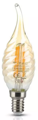 4W FLAME CANDLE FILAMENT BULB AMBER GLASS WITH TWIST 2200K E14