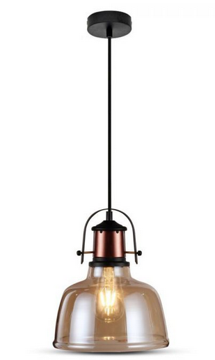GLASS SHADE AMBER PENDANT LIGHT-BLACK FABRIC WIRE-E27
