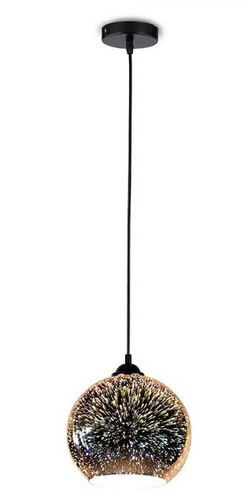 3D GLASS LAMPSHADE PENDANT - E27 (MATT BLACK METAL CANOPY) D:250mm