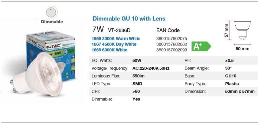 GU10  7WATT 2700K  DIMMABLE