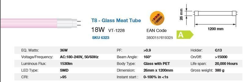 LED MEAT  T8 TUBE 18WATT 120cm