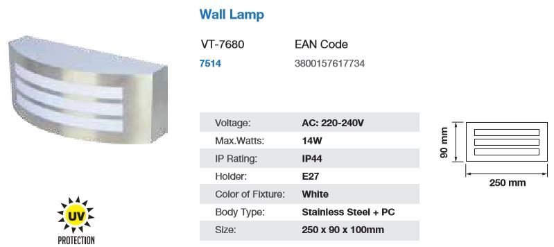 OUTDOOR WALL LIGHT E27 STAINLESS STEEL IP44