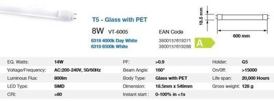 T5 LED TUBE G5, 18.5x549mm 4000K 8 WATT