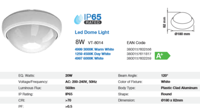 SURFACE LED WATERPROOF LIGHT 8WATT (40WATT EQUAL) IP65
