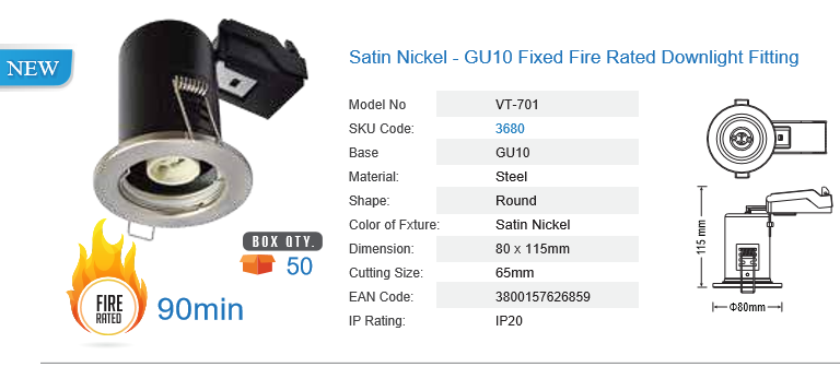 FIRE RATED GU10 FITTING SATIN NICKEL