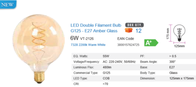 AMBER GLASS DECO/RETRO  BULB 6WATT e27/ES