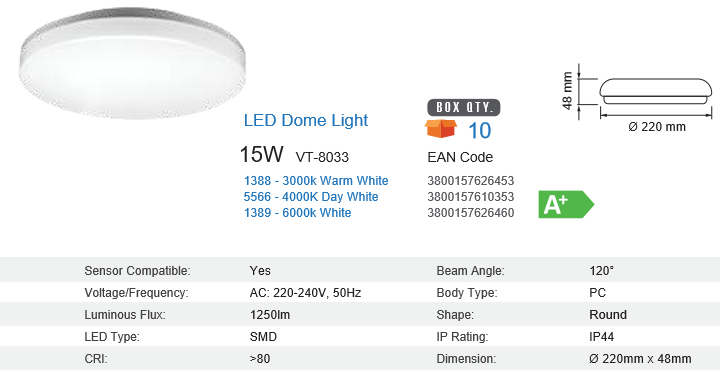 15 WATT BATHROOM CEILING LIGHT IP44  4000K