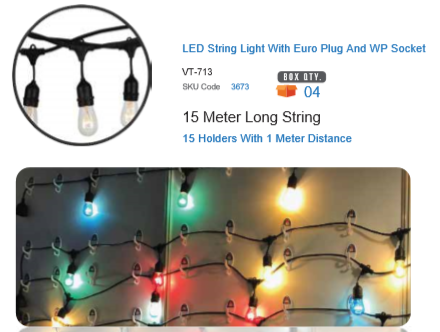 15 METER LONG LIGHT STRING E27 WATERPROOF FOR 15 BULBS