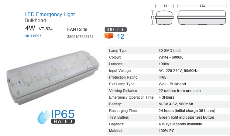 LED 4WATT EMERGENCY LIGHT WATERPROOF IP65