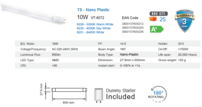 T8 LED TUBE 600MM (2FOOT)