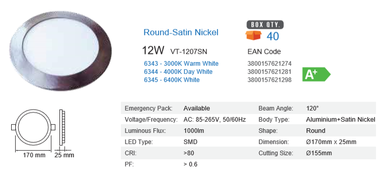 LED PANEL 12 WATT SATIN NICKEL