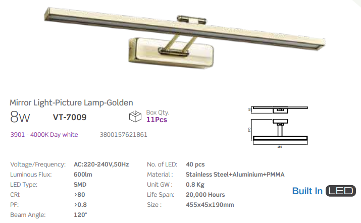 LED MIRROR / PICTURE LIGHT GOLD