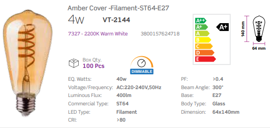 LED 4WATT SPIRAL DIMMABLE RETRO BULB E27 (ES)