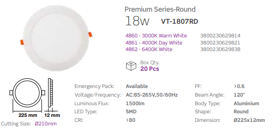 18 WATT LED PANEL PREMIUM SERIES 4000K DAY WHITE