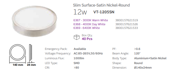 12 WATT LED SURFACE PANEL 4000K DAY WHITE SATIN NICKEL
