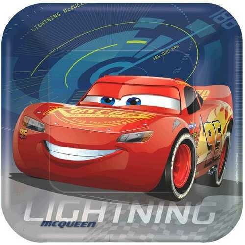 Cars 3 9-Inch Square Plates [8 per Package]