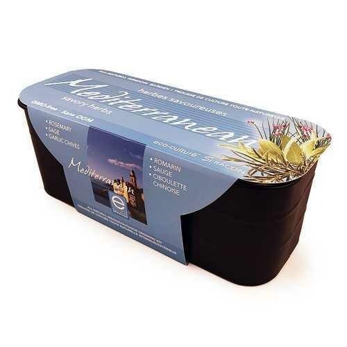 Mediterranean Savoury Herbs All-Natural Window Gardening Kit - GMO-free - Rosemary, Sage, Garlic Chives