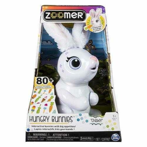 Zoomer Hungry Bunnies, Chewy, Interactive Robotic Rabbit That Eats - White