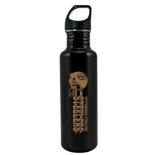 NFL Pittsburgh Steelers 26oz Lasered Black Stainless Steel Water Bottle