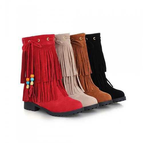 Big Size Women Flat Ankle Boots Ladies Tassels Ankle Short Boots Slip On Boots