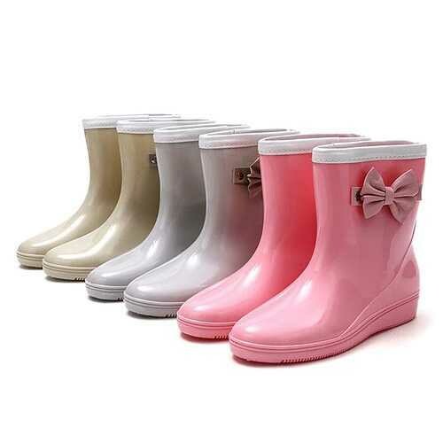 New Women Fashion Non-Slip Comfortable PVC Rubber Slip-On Ankle Short Rain Boots