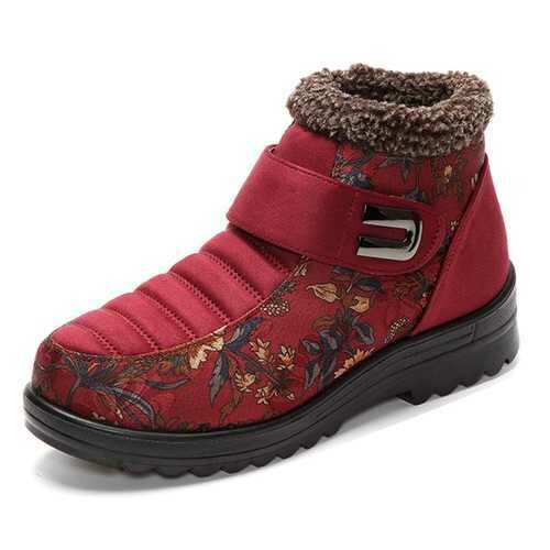 Floral Magic Stick Artificial Suede Faux Fur Lining Warm Ankle Snow Boots