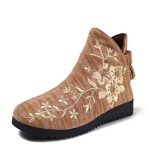 Flower Embroidery Casual Slip On Cotton Ankle Boots For Women