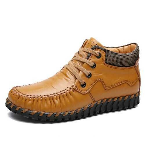 Women Leather Comfy Handmade Casual Lace Up Ankle Boots