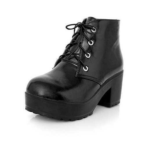 New Women Boots Lace-Up PU Comfortable High Heel Ankle Short Boots