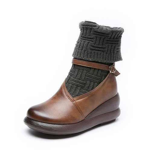 SOCOFY Retro Zipper Leather Boots